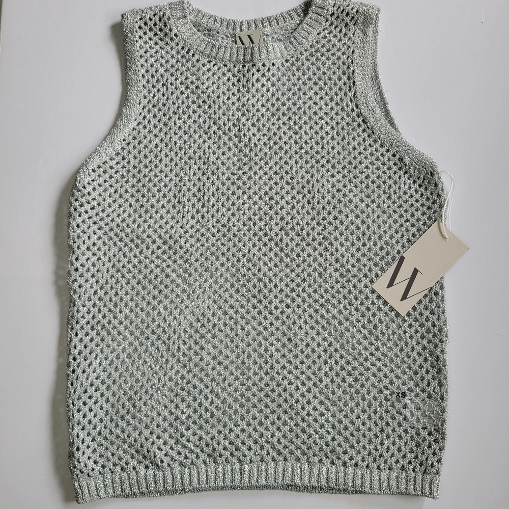 New Worthington Metallic Crew Neck Pullover Sweater Tank.